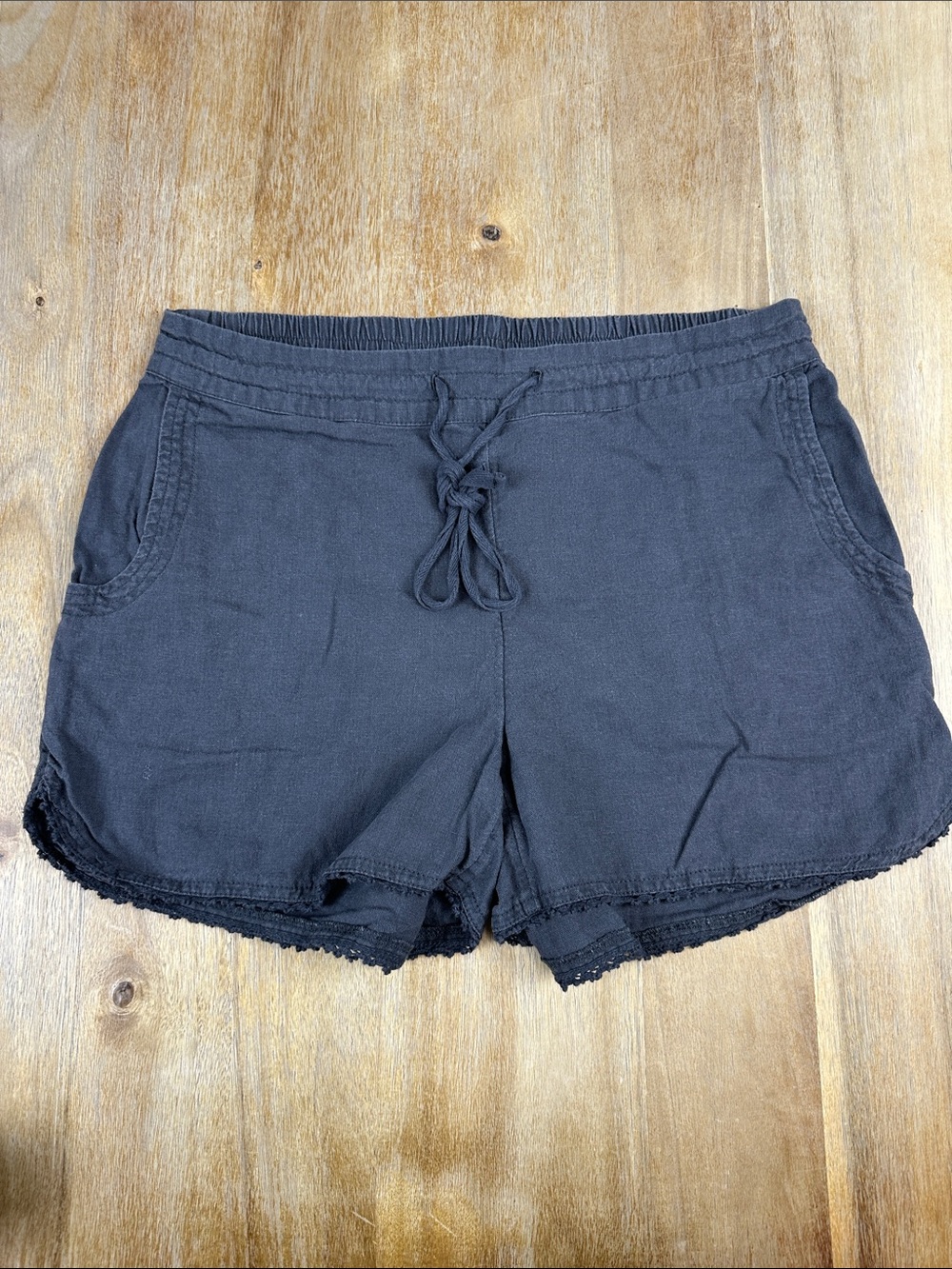 Caslon Linen Blend Charcoal Drawstring Short with Crotchet Hem